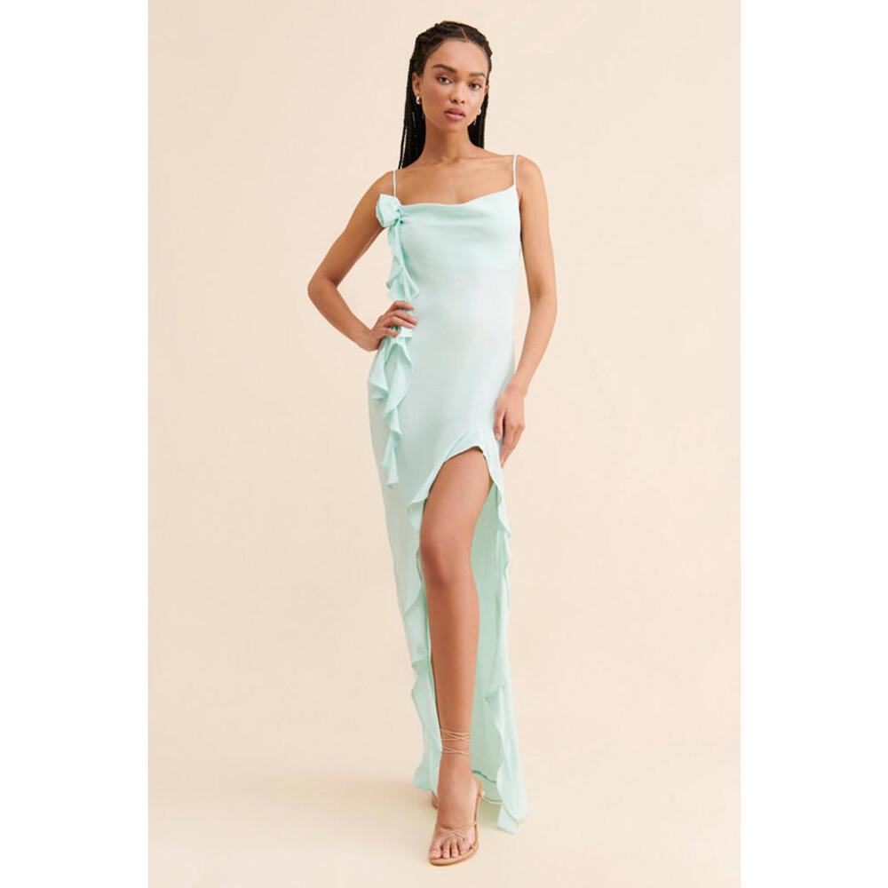 Anthropologie x AFRM - Elegant Ruffled light blue slip Maxi Dress, size M